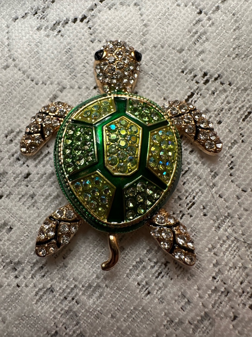 Green Crystal Turtle Brooch